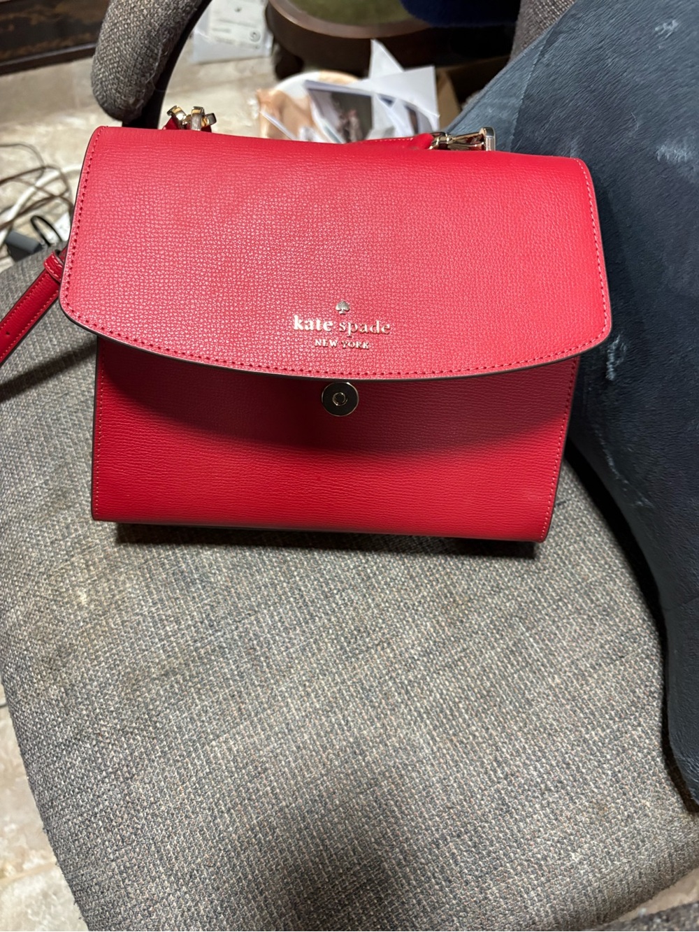 kate spade red leather satchel with gold hardware